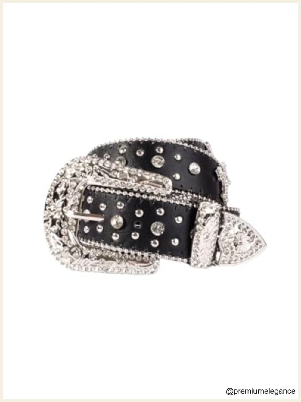 Faux Leather Rhinestone Western Belt With Cross Design for Jeans, Unisex